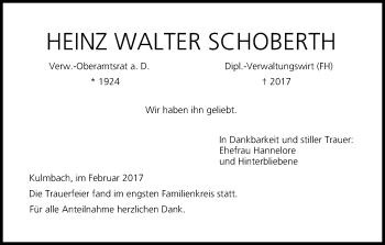 Anzeige von Heinz Walter Schoberth von MGO