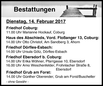 Anzeige von Bestattungen vom 14.02.2017 von MGO