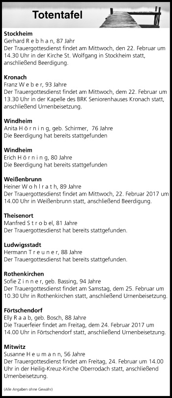 Anzeige von Totentafel vom 22.02.2017 von MGO