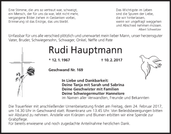 Anzeige von Rudi Hauptmann von MGO