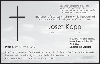 Anzeige von Josef Kopp von MGO