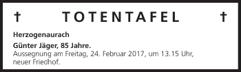 Anzeige von Totentafel vom 24.02.2017 von MGO