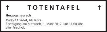 Anzeige von Totentafel vom 25.02.2017 von MGO
