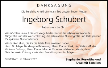 Anzeige von Ingeborg Schubert von MGO
