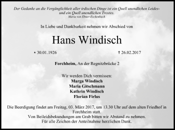 Anzeige von Hans Windisch von MGO