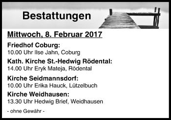 Anzeige von Bestattungen vom 08.02.2017 von MGO