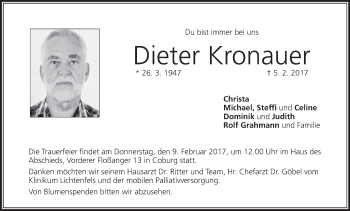Anzeige von Dieter Kronauer von MGO