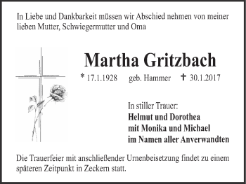 Anzeige von Martha Gritzbach von MGO