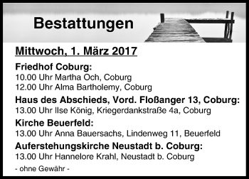 Anzeige von Bestattungen vom 01.03.2017 von MGO
