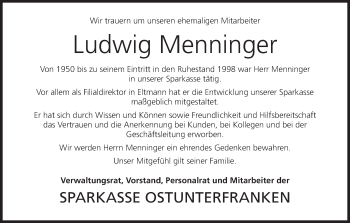 Anzeige von Ludwig Menninger von MGO