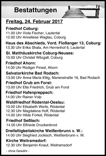 Anzeige von Bestattungen vom 24.02.2017 von MGO