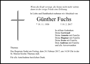 Anzeige von Günther Fuchs von MGO