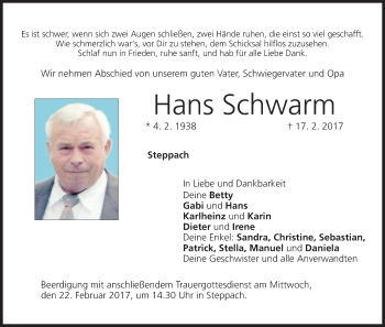 Anzeige von Hans Schwarm von MGO
