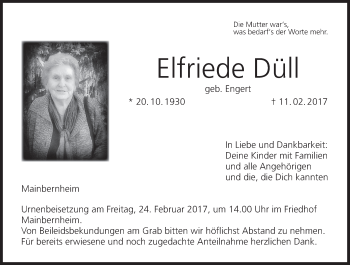 Anzeige von Elfriede Düll von MGO