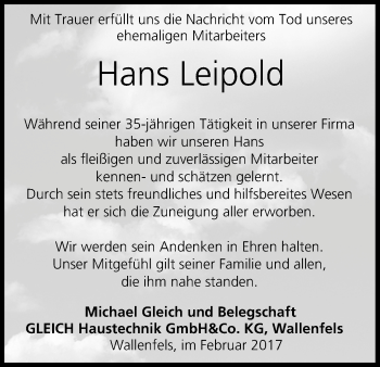 Anzeige von Hans Leipold von MGO