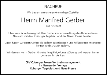 Anzeige von Manfred Gerber von MGO