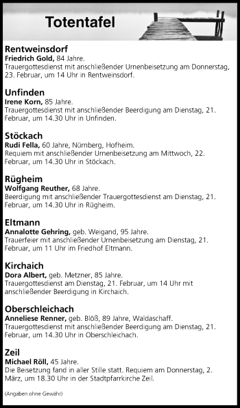 Anzeige von Totentafel vom 21.02.2017 von MGO