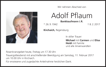 Anzeige von Adolf Pflaum von MGO