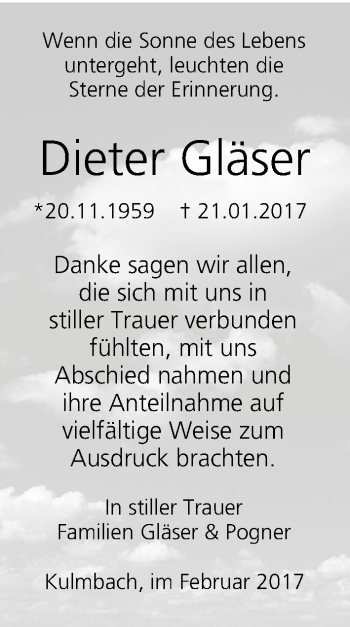 Anzeige von Dieter Gläser von MGO