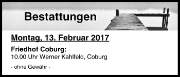 Anzeige von Bestattungen vom 13.02.2017 von MGO