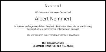 Anzeige von Albert Nemmert von MGO