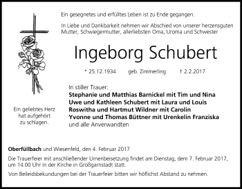 Anzeige von Ingeborg Schubert von MGO