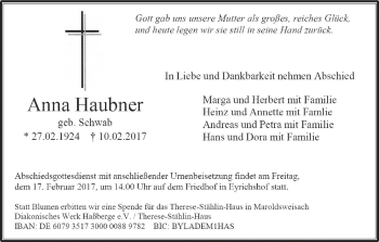 Anzeige von Anna Haubner von MGO