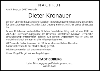 Anzeige von Dieter Kronauer von MGO