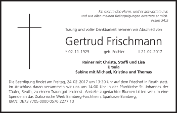 Anzeige von Gertrud Frischmann von MGO