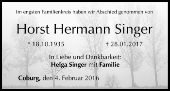 Anzeige von Horst Hermann Singer von MGO