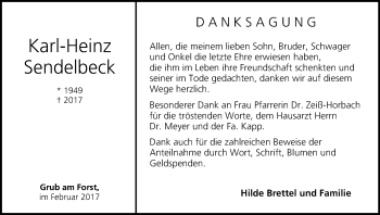 Anzeige von Karl-Heinz Sendelbeck von MGO