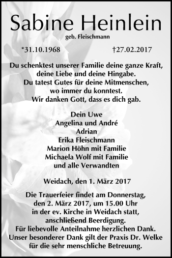 Anzeige von Sabine Heinlein von MGO