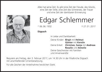Anzeige von Edgar Schlemmer von MGO