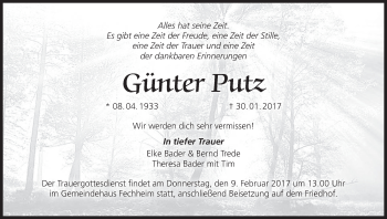 Anzeige von Günter Putz von MGO