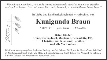 Anzeige von Kunigunda Braun von MGO
