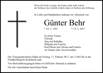 Anzeige von Günter Behr von MGO