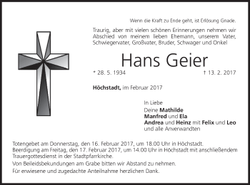 Anzeige von Hans Geier von MGO