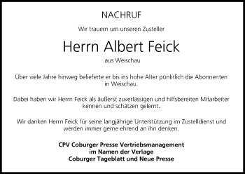 Anzeige von Albert Feick von MGO
