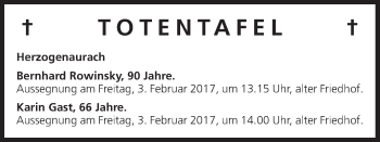 Anzeige von Totentafel vom 01.02.2017 von MGO