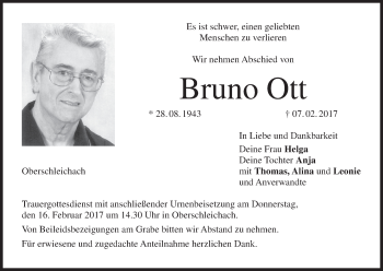 Anzeige von Bruno Ott von MGO