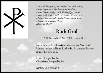 Anzeige von Ruth Grüll von MGO