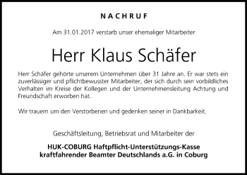 Anzeige von Klaus Schäfer von MGO