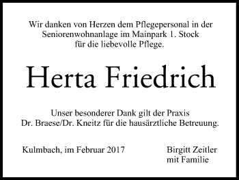 Anzeige von Herta Friedrich von MGO