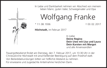 Anzeige von Wolfgang Franke von MGO