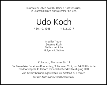 Anzeige von Udo Koch von MGO