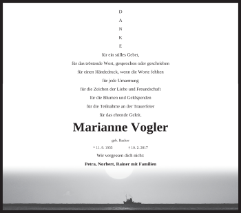 Anzeige von Marianne Vogler von MGO