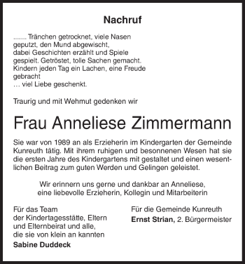Anzeige von Anneliese Zimmermann von MGO