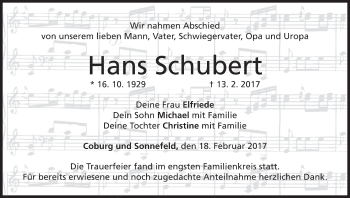 Anzeige von Hans Schubert von MGO