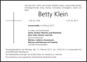 Anzeige von Betty Klein von MGO