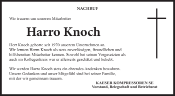 Anzeige von Harro Knoch von MGO